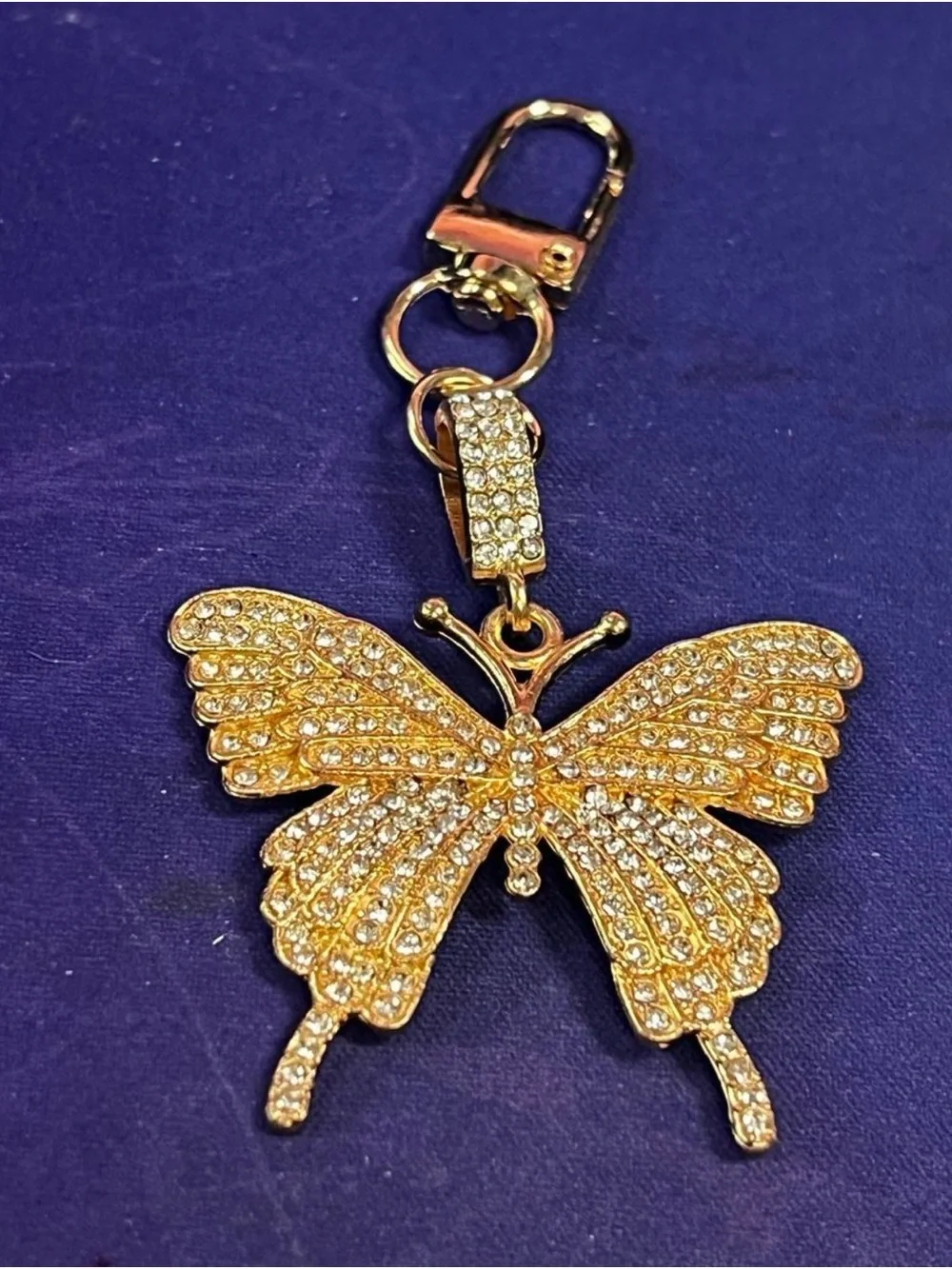 New Gold tone Rhinestone Butterfly Keychain #261